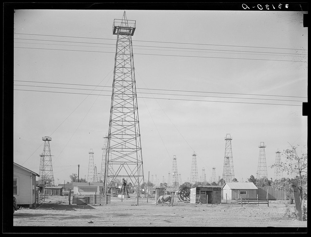[Untitled photo, possibly related to: Forest of oil derricks. Kigore, Texas] by Russell Lee