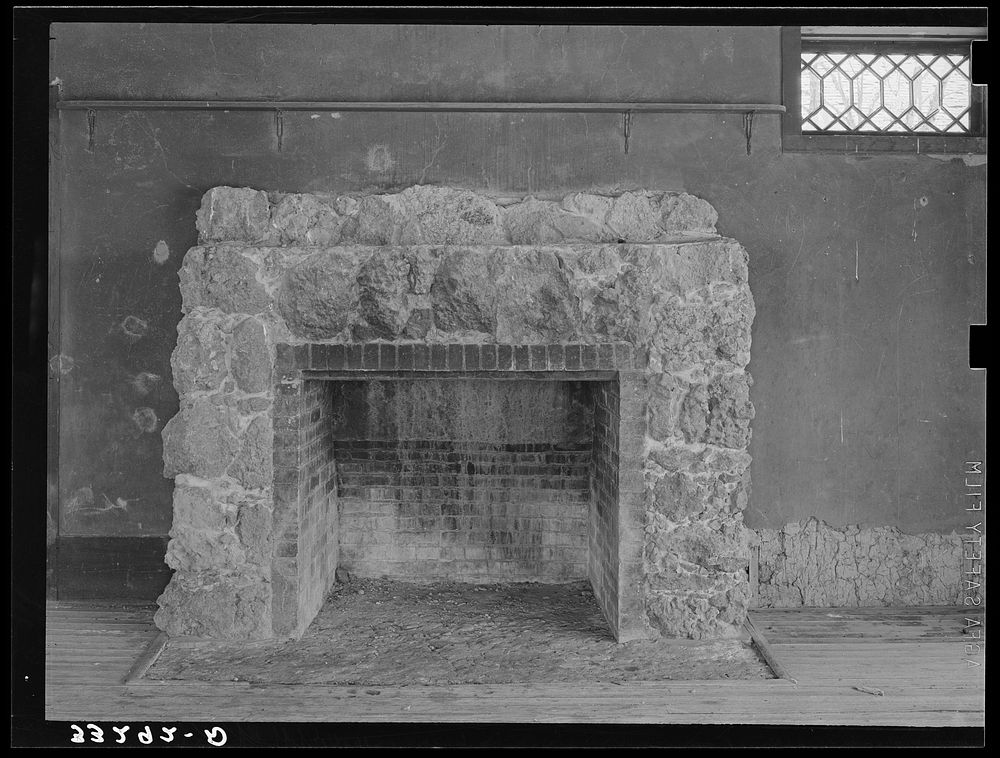 Fireplace in old ranch house near Marfa, Texas by Russell Lee