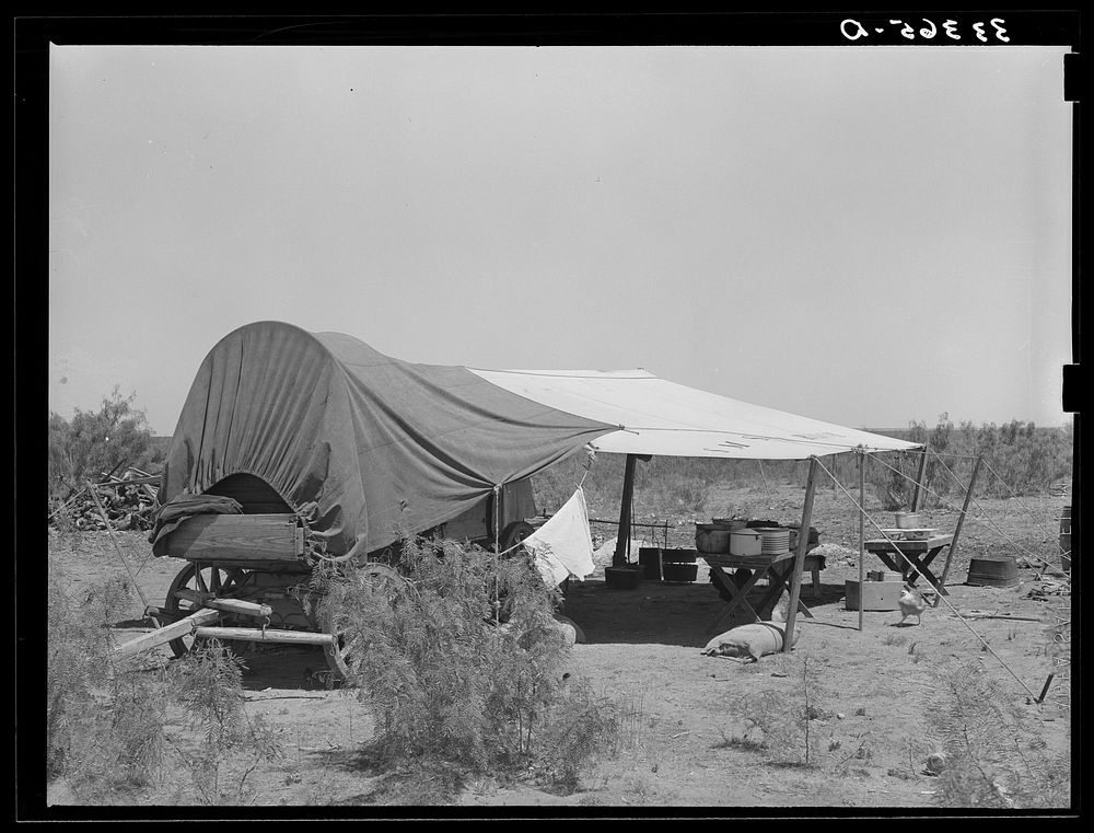 Chuck wagon and tarpaulin. Ranch near Spur, Texas by Russell Lee