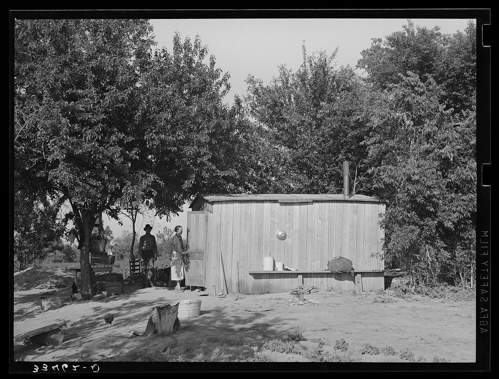 Shack home migrant workers living near Muskogee. Muskogee County, Oklahoma by Russell Lee