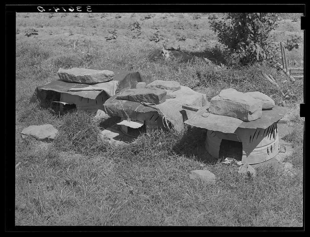 Chicken houses belonging to tenant farmer near Sallisaw, Oklahoma by Russell Lee