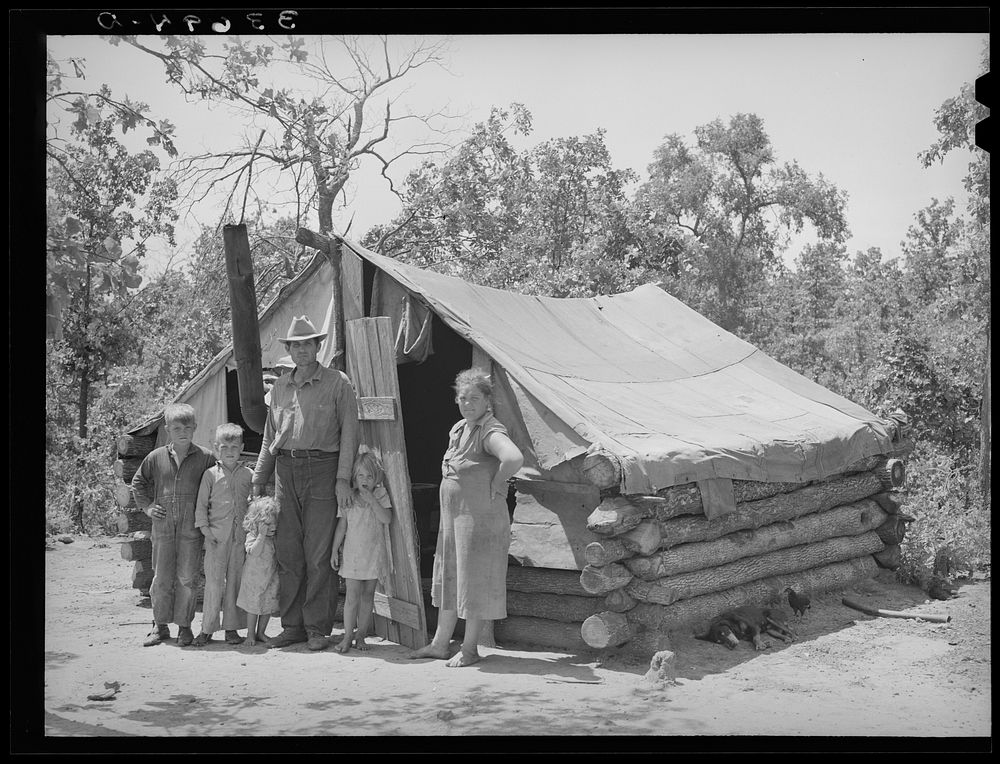 [Untitled photo, possibly related to: Family who have small goat dairy in front of their tent home near Sallisaw, Oklahoma.…