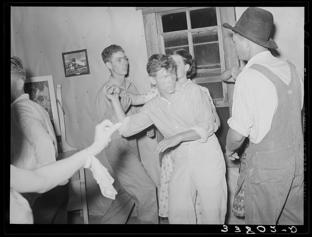 Detail of square dance in hills near McAlester, Oklahoma. Pittsburg County. Sharecropper's home by Russell Lee