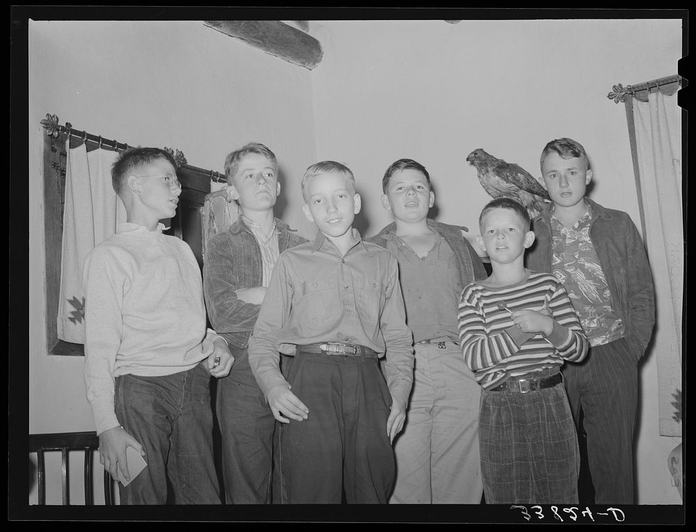 Boys of summer camp at El Porvenir, New Mexico, singing by Russell Lee