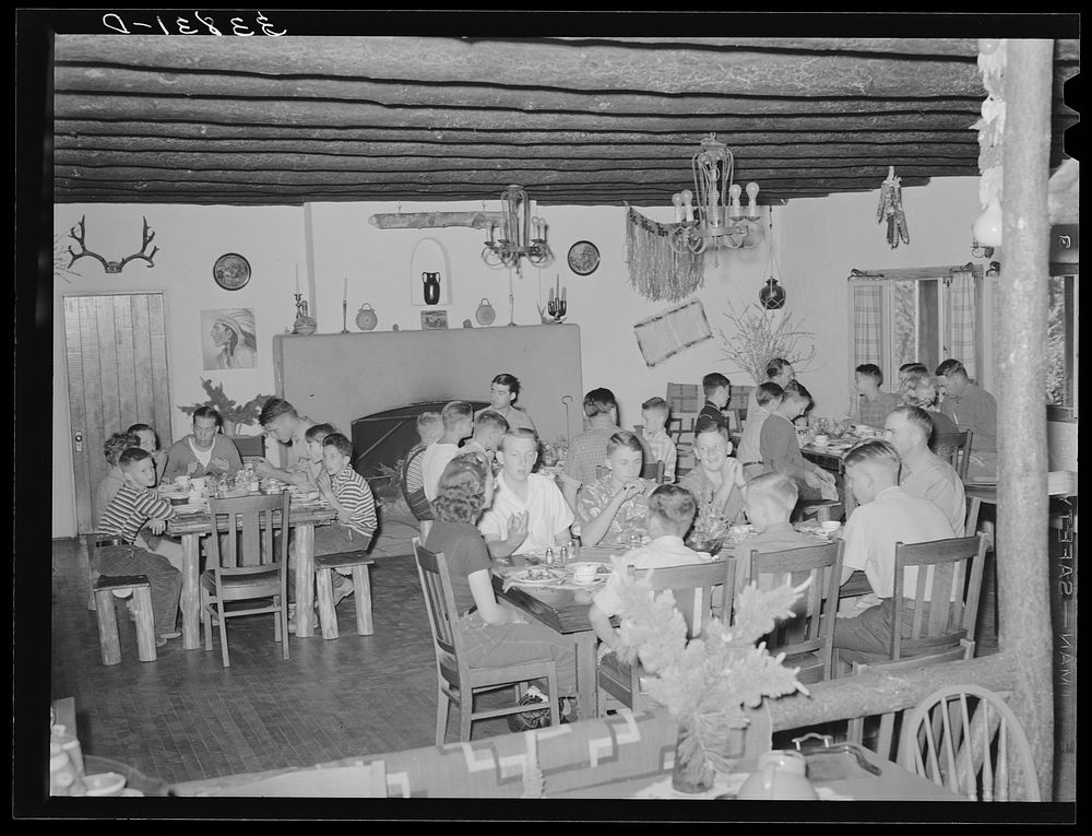 [Untitled photo, possibly related to: Boys at summer camp eating breakfast. El Porvenir, New Mexico] by Russell Lee