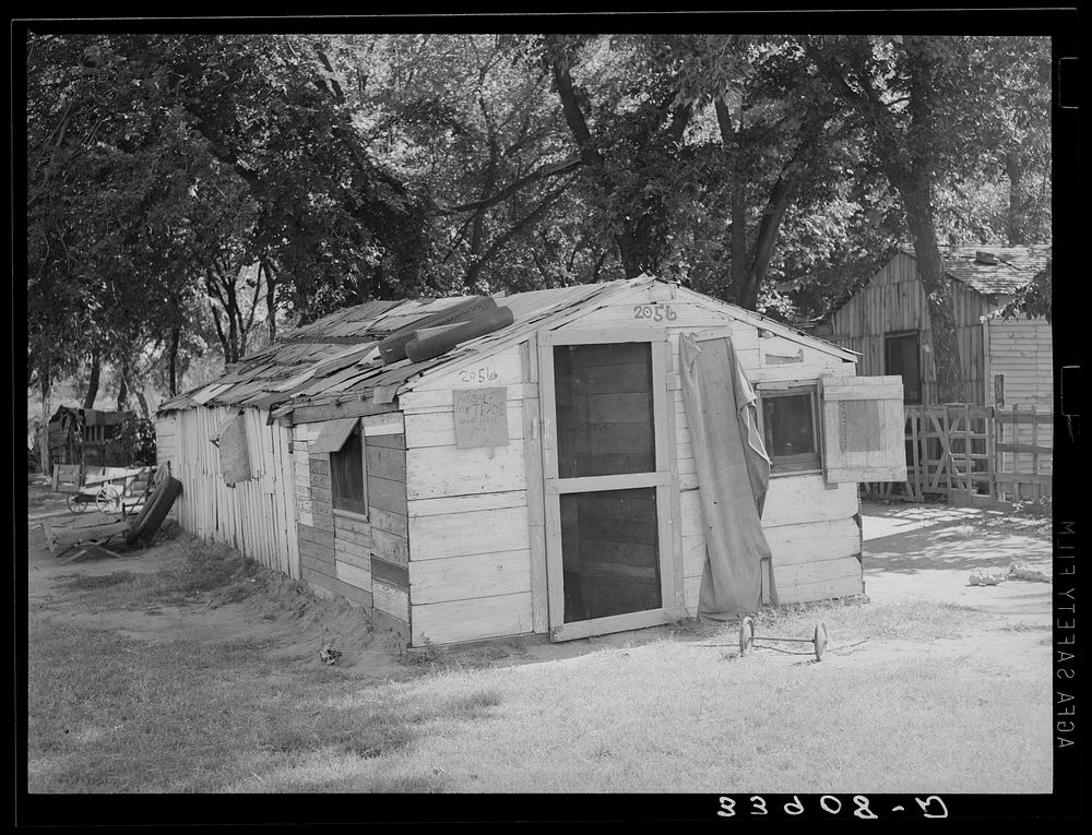 Shack at community camp. Oklahoma City, Oklahoma by Russell Lee