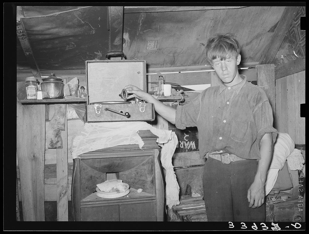 [Untitled photo, possibly related to: Son of resident of camp near May's Avenue. Oklahoma City, Oklahoma. See general…