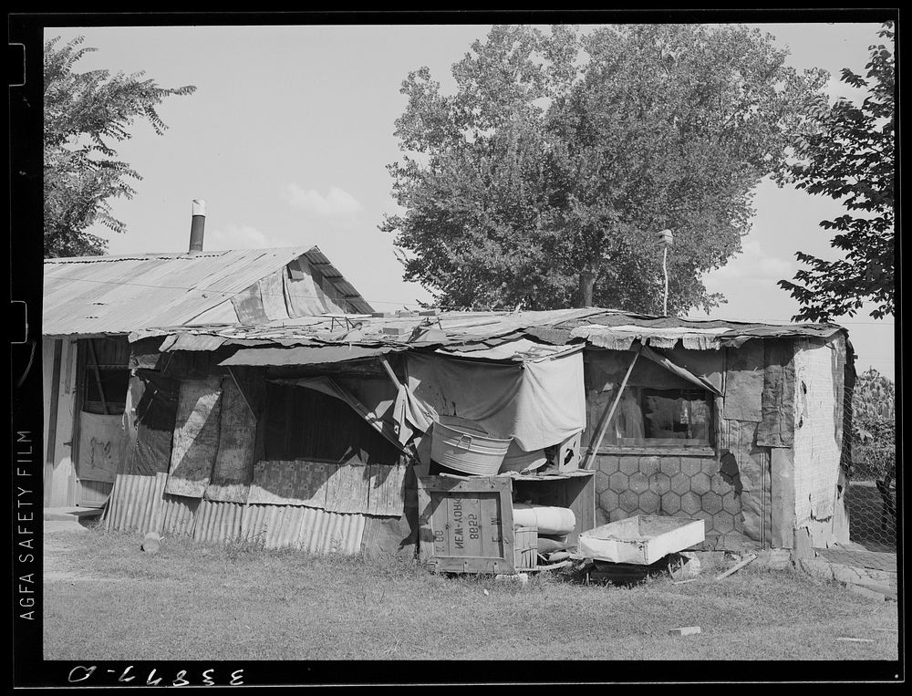 Shack home of family in community camp. Oklahoma City, Oklahoma. Refer to general caption no. 21 by Russell Lee