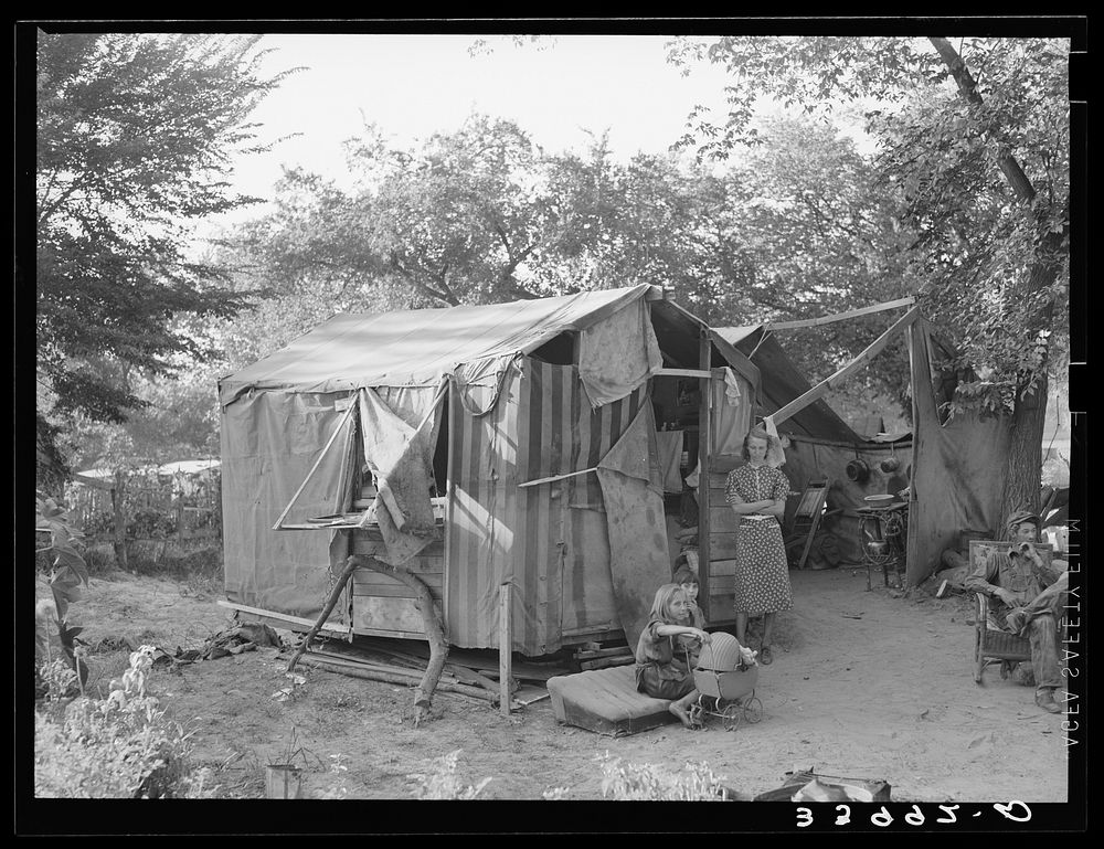 Tent home of family living in community camp. Oklahoma City, Oklahoma. See general caption 20 by Russell Lee