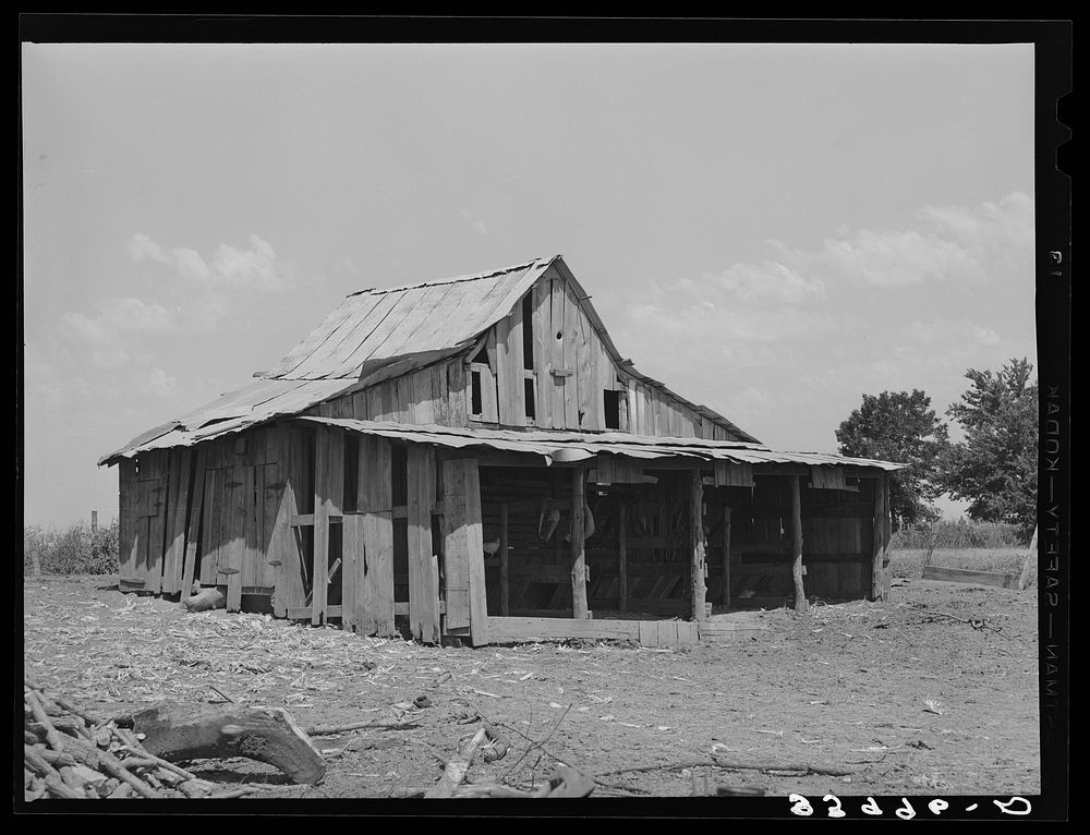 Barn of tenant farmer near Muskogee, Oklahoma. See general caption 20 by Russell Lee