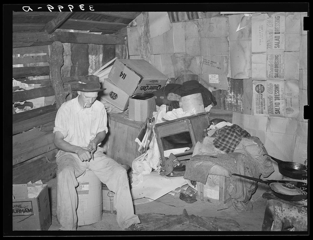 Interior of shack home. Mays Avenue camp, Oklahoma City, Oklahoma. See general caption 21 by Russell Lee