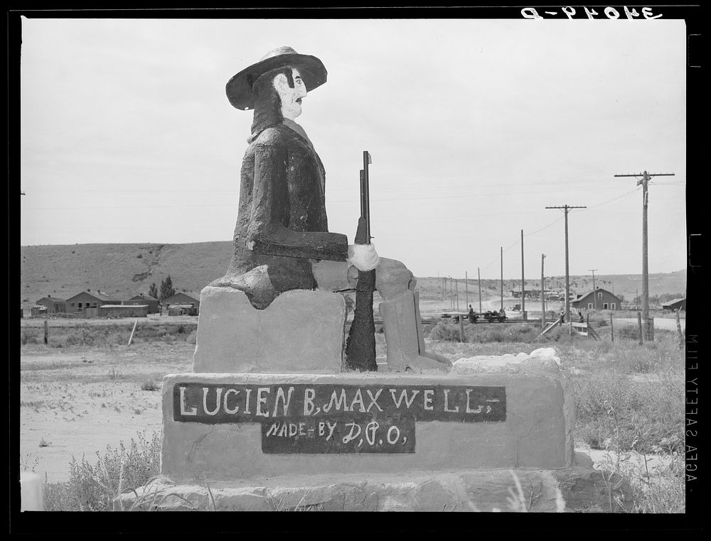 Statue by local artist. Cimarron, New Mexico by Russell Lee