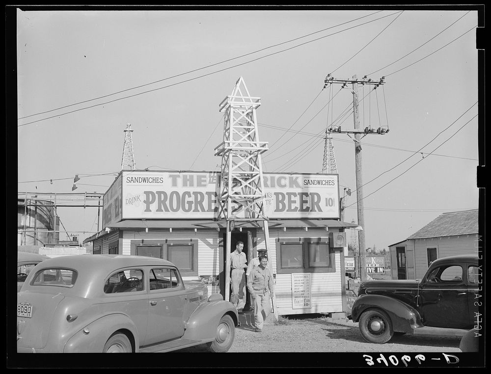 Roadside stand "The Derrick." Oklahoma City oil field, Oklahoma by Russell Lee