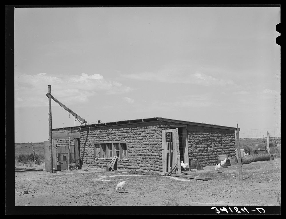 Adobe brick chicken house on farm of Mr. Bosley. Reorganization unit, Baca County, Colorado by Russell Lee