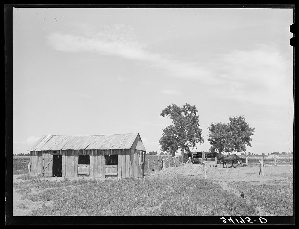 Barn and barnyard of Ernest W. Kirk Jr., FSA (Farm Security Administration client), near Ordway, Colorado by Russell Lee