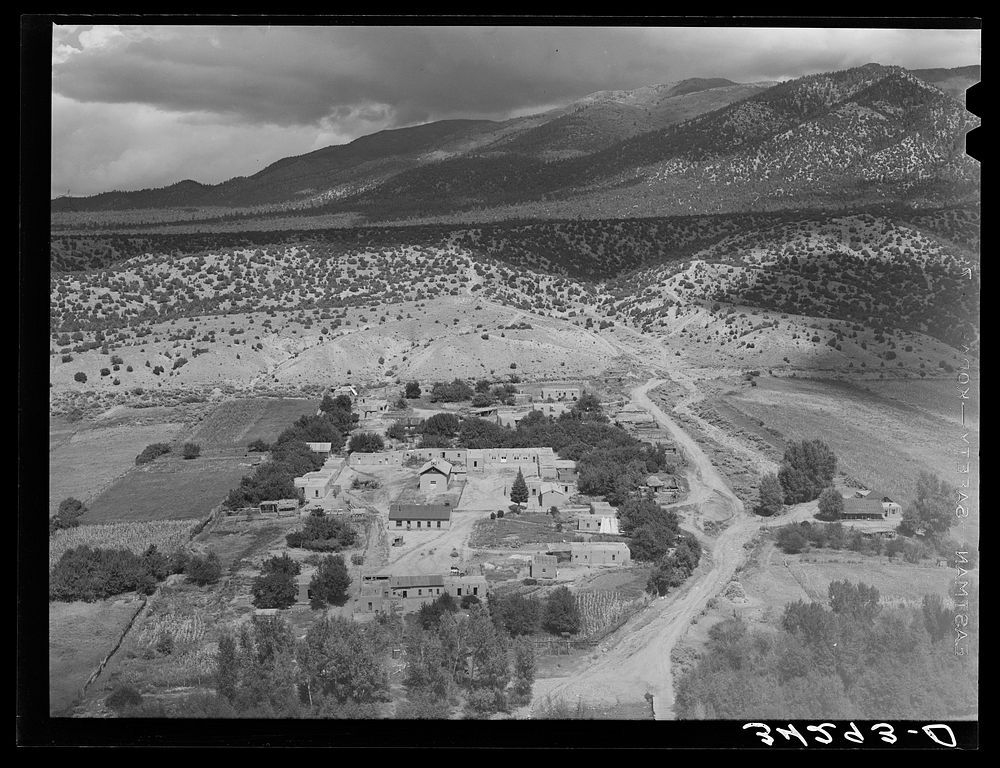 [Untitled photo, possibly related to: Spanish-American village along the Rio Hondo near Taos, New Mexico. The residents live…