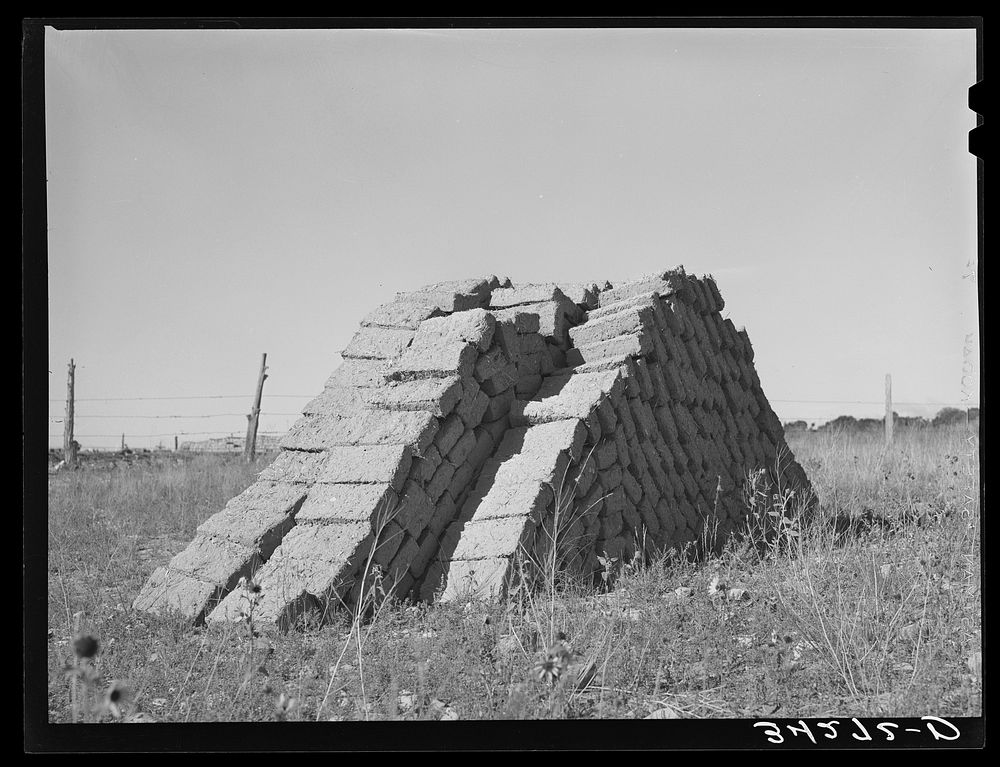 Adobe brick near Questa, New Mexico by Russell Lee