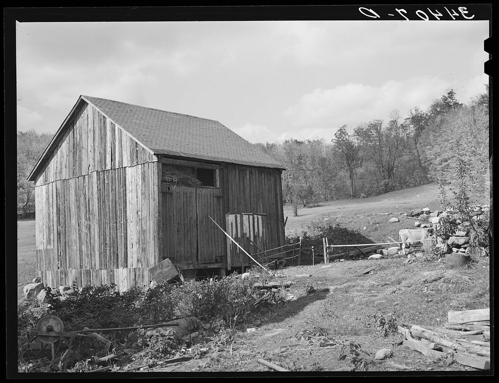 Barnyard on farm in Orange County near Bradford, Vermont by Russell Lee