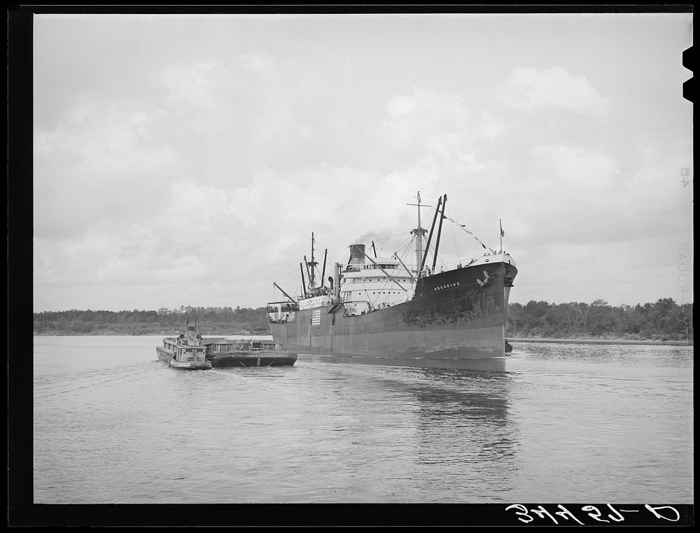 Freighter leaving port of Houston, Texas by Russell Lee