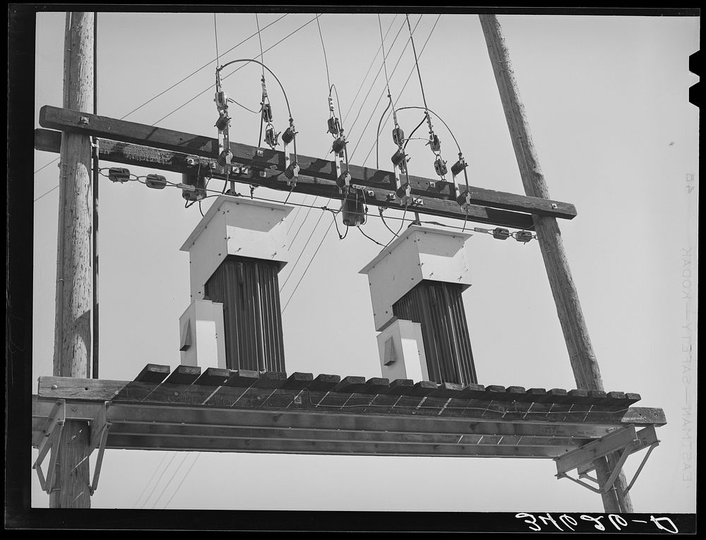 [Untitled photo, possibly related to: Electric transformers. Taylor, Texas] by Russell Lee