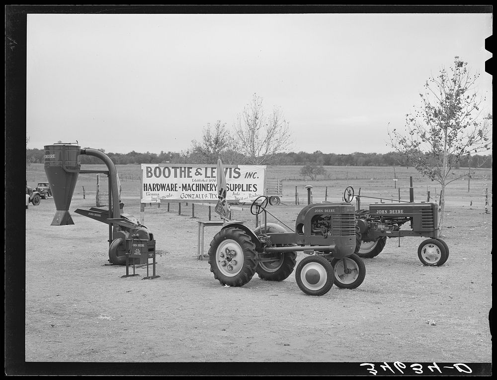 Farm machinery on display at the Gonzales County Fair. Gonzales, Texas by Russell Lee