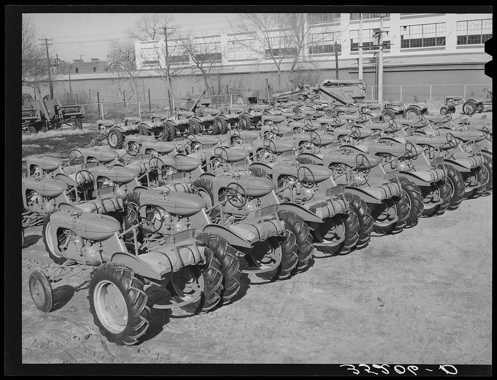 Tractors. Farm equipment warehouse, Oklahoma City, Oklahoma by Russell Lee