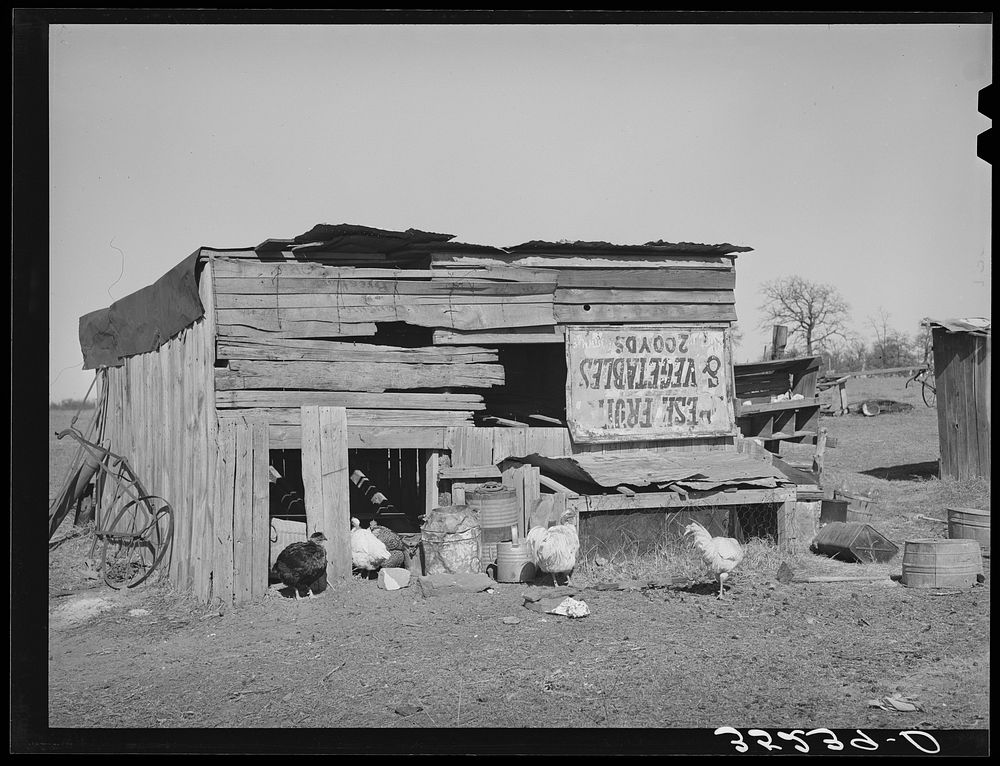 Chicken house of Pomp Hall,  tenant farmer. Creek County, Oklahoma. See general caption number 23 by Russell Lee