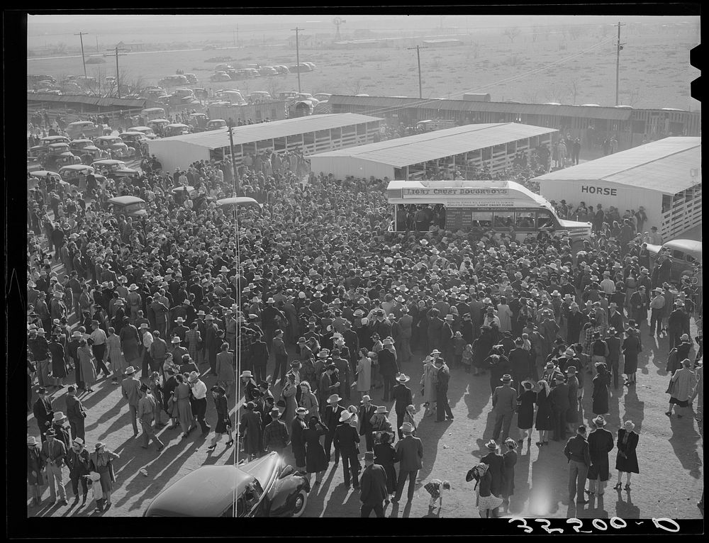 Crowd leaving the rodeo at the San Angelo Fat Stock Show. San Angelo, Texas by Russell Lee