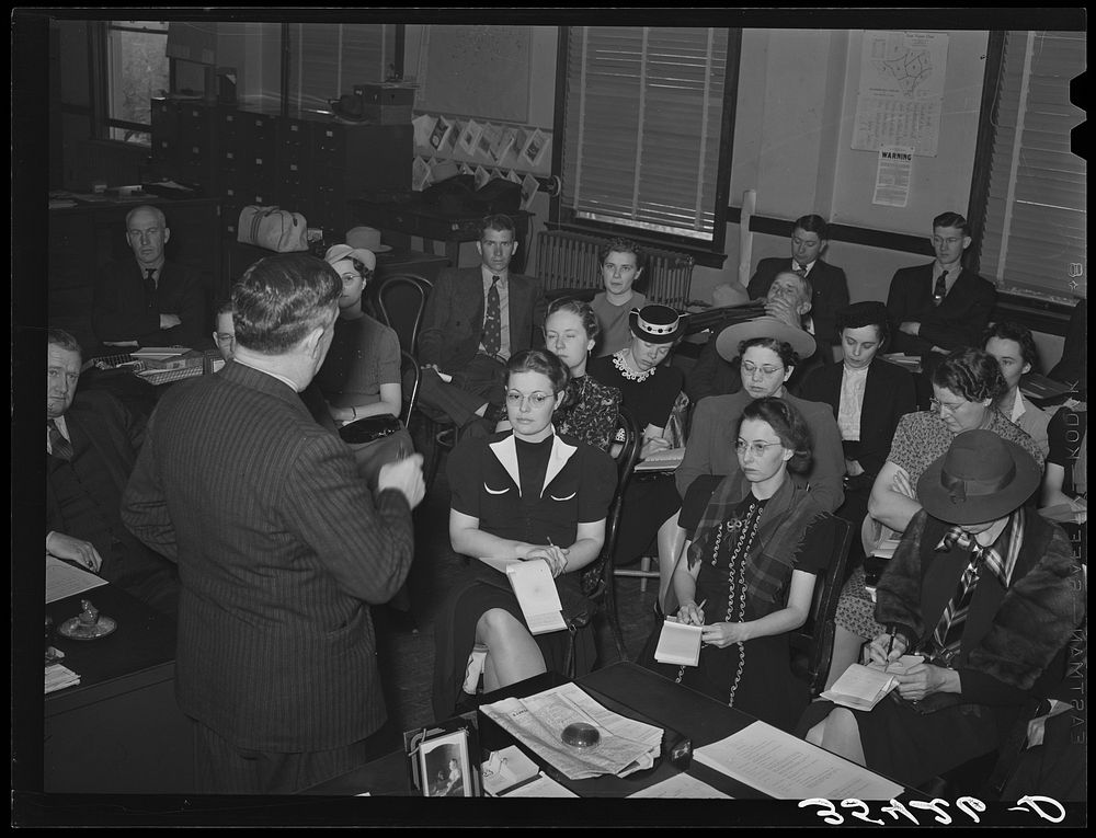 Employees of county offices at a district FSA (Farm Security Administration) meeting by Russell Lee