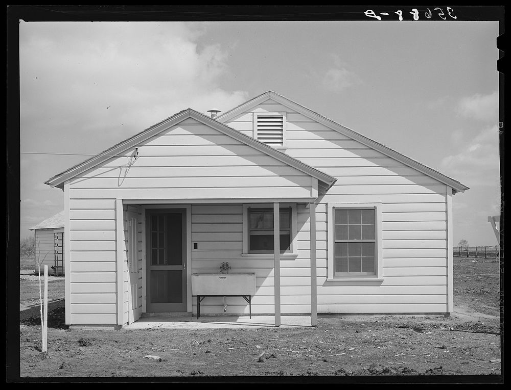 [Untitled photo, possibly related to: Detail of house for permanent agricultural worker at migratory labor camp at Robstown…