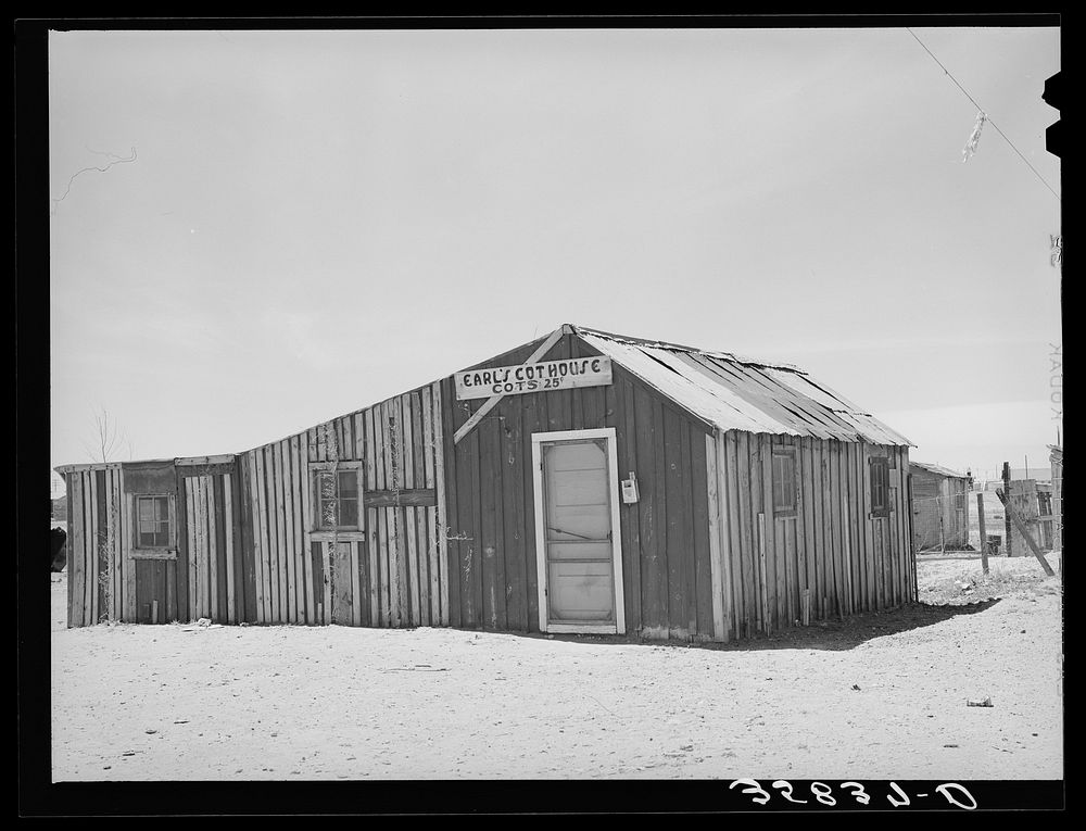 [Untitled photo, possibly related to: Cot house in the oil town of Hobbs, New Mexico. Hobbs is now experiencing a boom and…