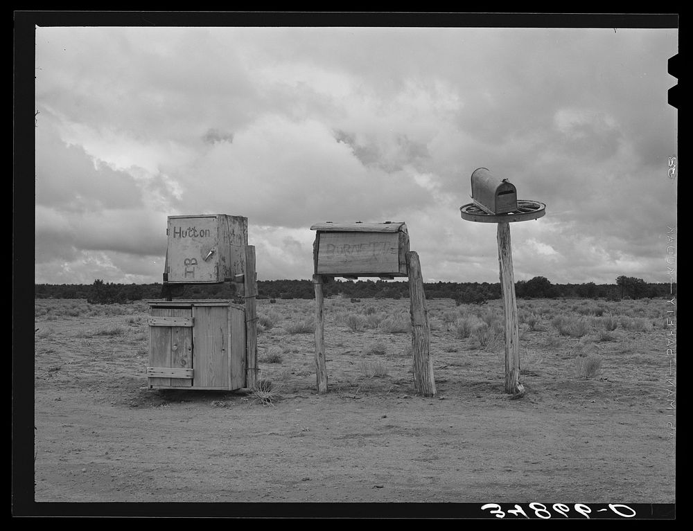 [Untitled photo, possibly related to: Mailboxes in Catron County, New Mexico] by Russell Lee