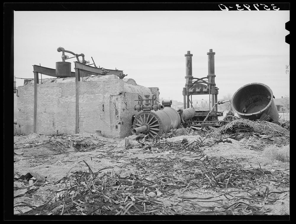 Wreckage of cotton gin and compress at Big Spring, Texas by Russell Lee