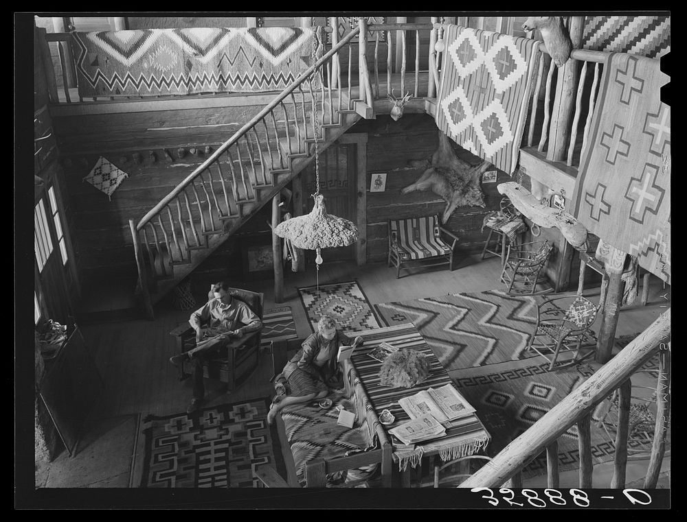 [Untitled photo, possibly related to: Interior of living room of Navajo Lodge. Datil, New Mexico] by Russell Lee