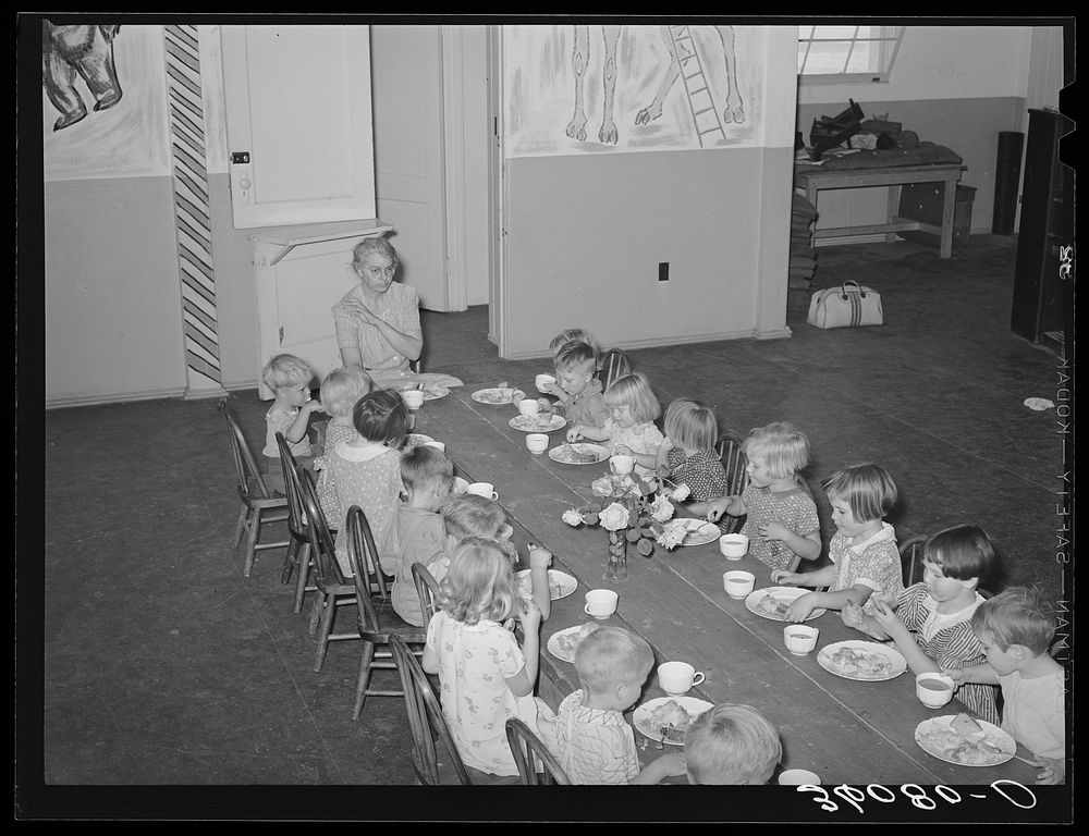 Children of agricultural workers are served lunch at the WPA (Work Projects Administration) nursery school at the Agua Fria…