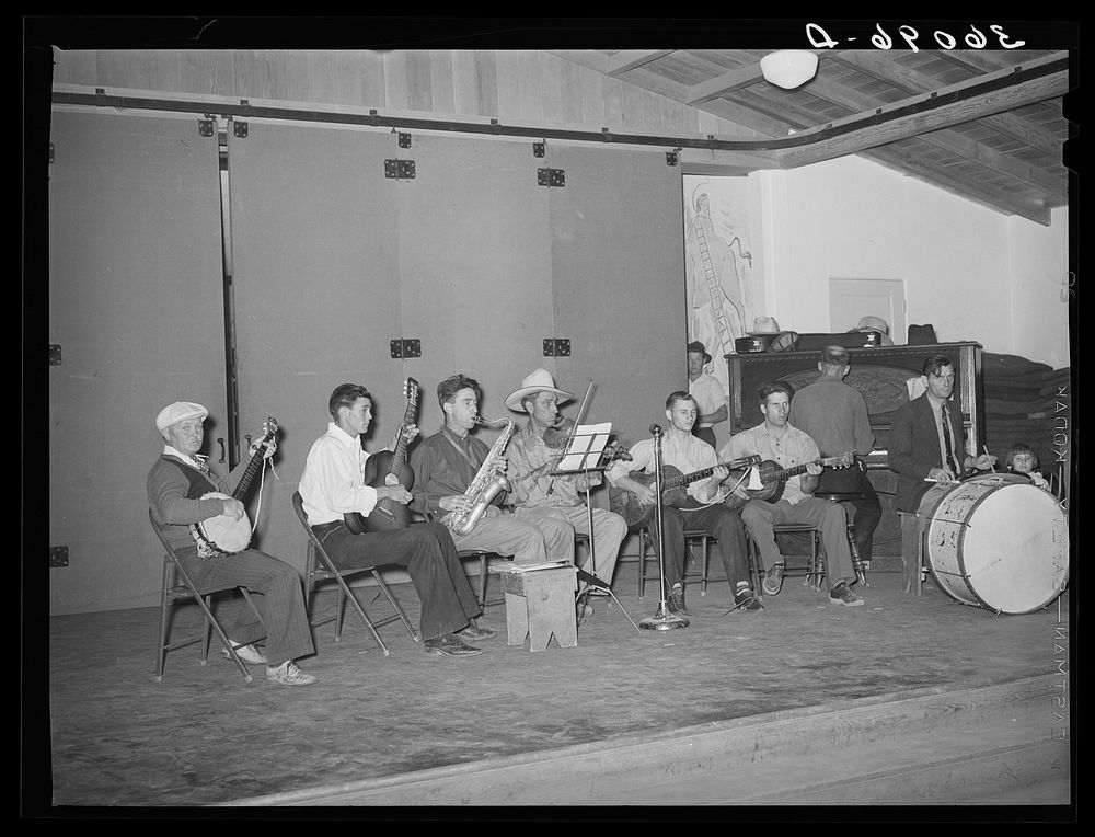 Camp orchestra at dance on Saturday night at the Agua Fria migratory labor camp. Arizona by Russell Lee