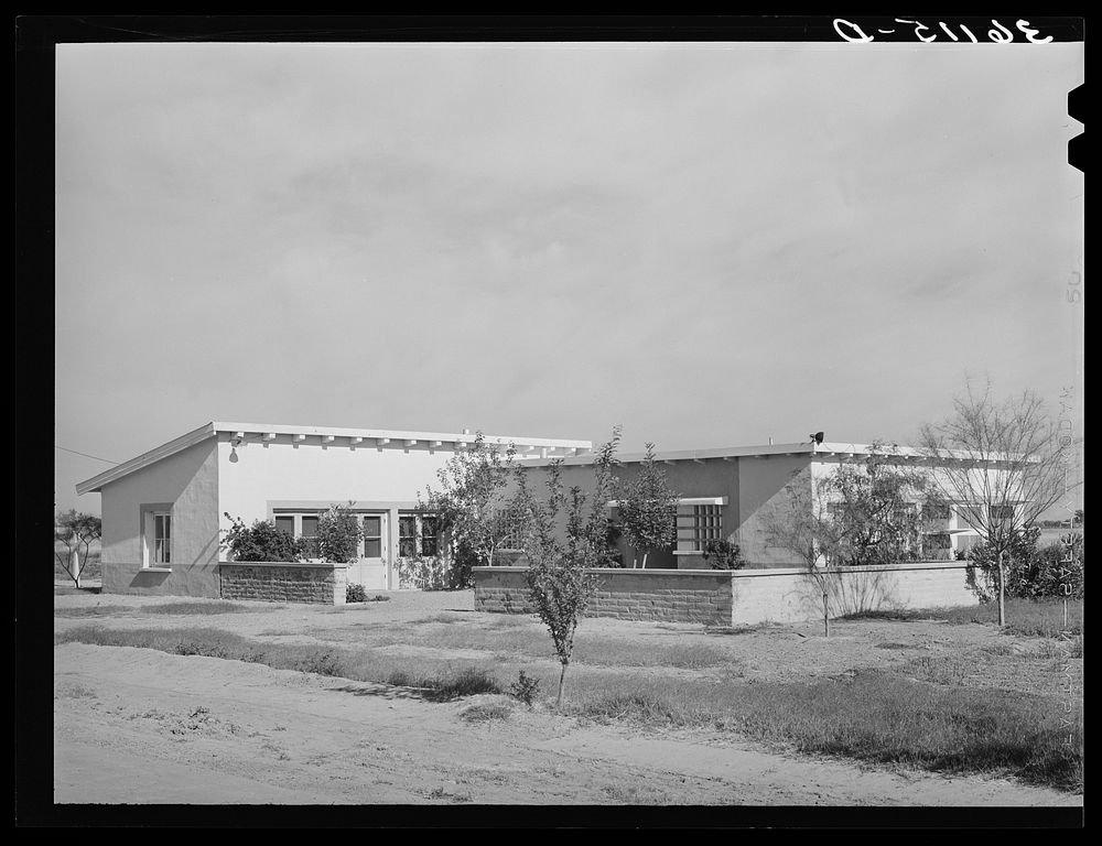 Community building at Arizona part-time farms. Chandler Unit, Maricopa County, Arizona. This building has an auditorium…