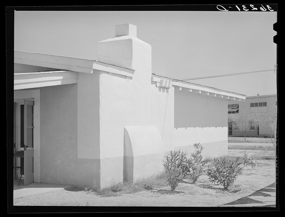 Detail of community building of the Arizona part-time farms. Chandler Unit, Maricopa County, Arizona by Russell Lee
