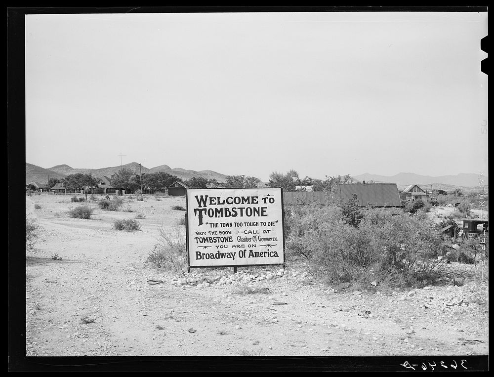 Sign at outskirts of Tombstone, Arizona by Russell Lee