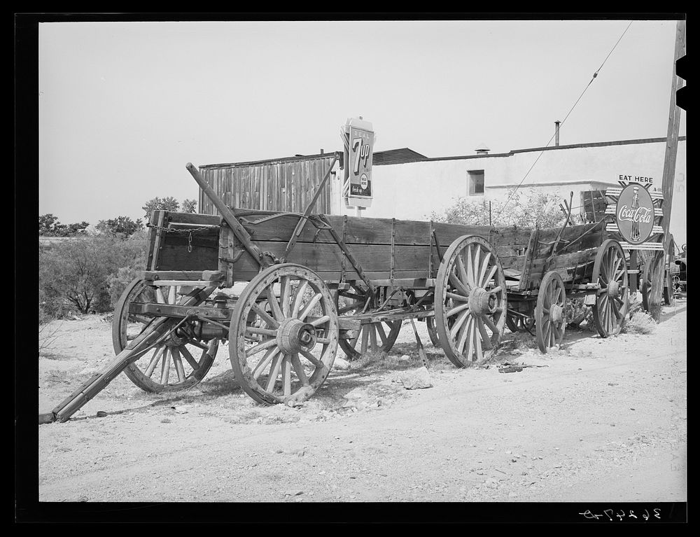 Wagons used in frontier day wagon train now on display at the Bird Cage museum in Tombstone, Arizona by Russell Lee