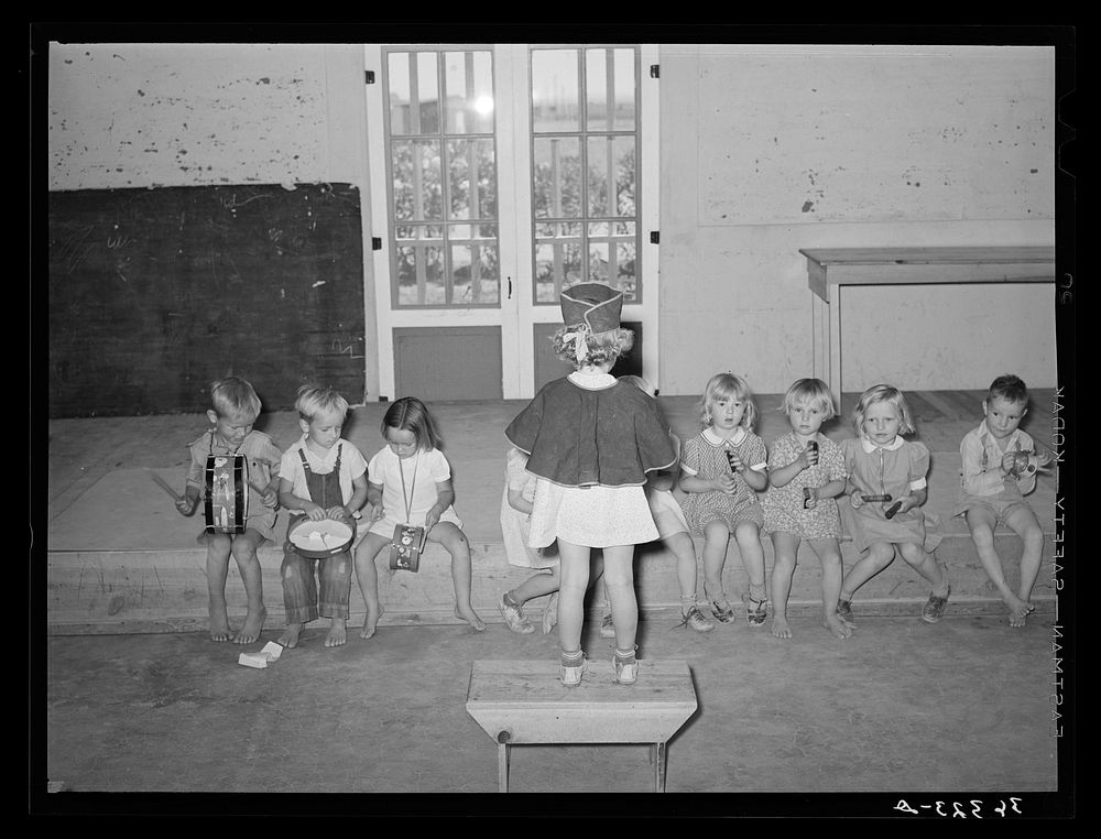 Children's "band" at the WPA (Work Projects Administration) nursery school at the Casa Grande Valley Farms. Pinal County…