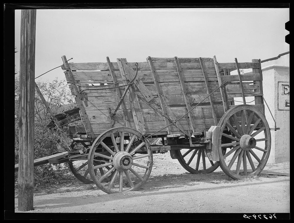 Twenty-mule team wagon on display at the Bird Cage Theater museum in Tombstone, Arizona by Russell Lee