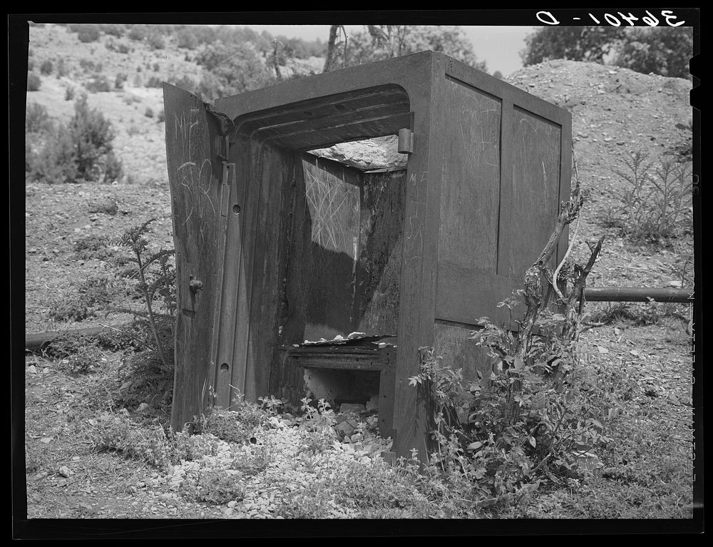 [Untitled photo, possibly related to: Remains of old safe at ghost mining town. Georgetown, New Mexico] by Russell Lee