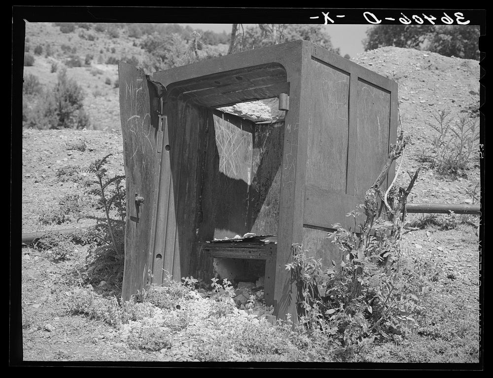 Remains of old safe at ghost mining town. Georgetown, New Mexico by Russell Lee