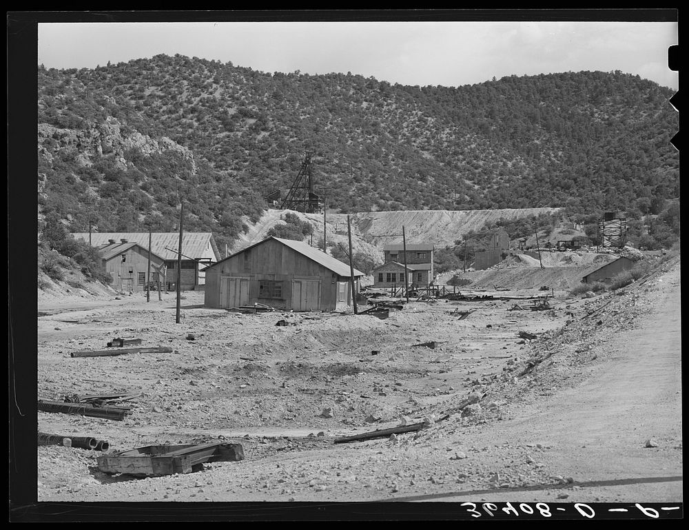 Old buildings and working of Burro Mountain. Copper County, Tyrone, New Mexico by Russell Lee