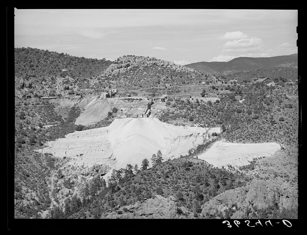 Tailings and mill at gold mine. Mogollon, New Mexico by Russell Lee