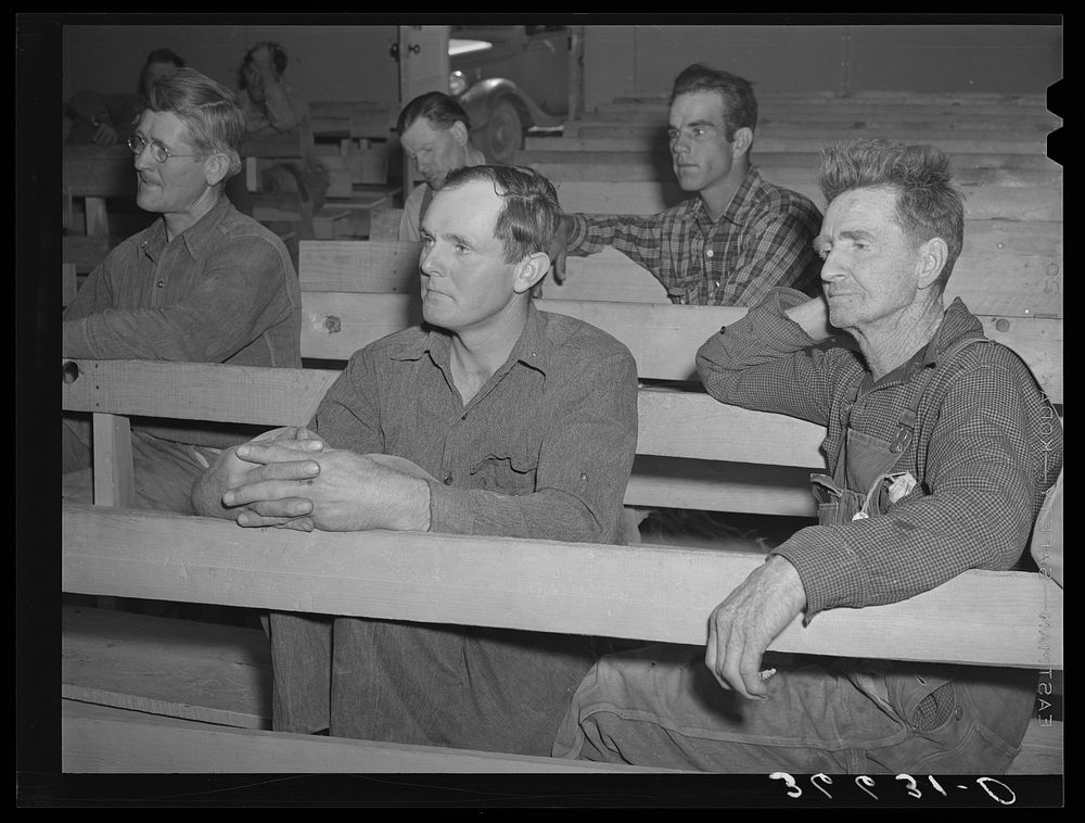 Farmers at Farm Bureau meeting. Mr. Craig is on the right. Pie Town, New Mexico by Russell Lee