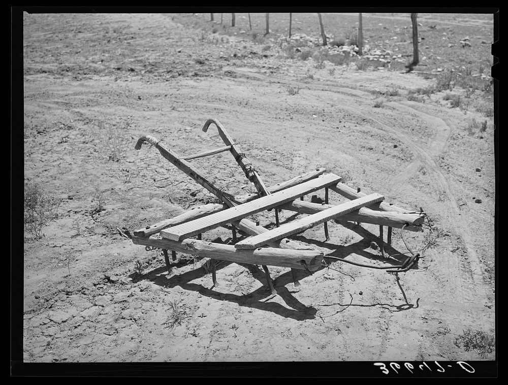 Homemade harrow on farm. Pie Town, New Mexico by Russell Lee