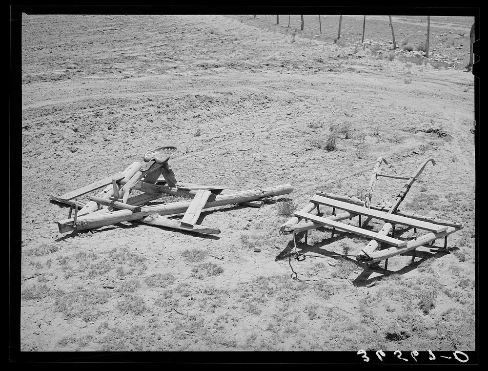 Homemade floater and harrow on farm at Pie Town, New Mexico by Russell Lee
