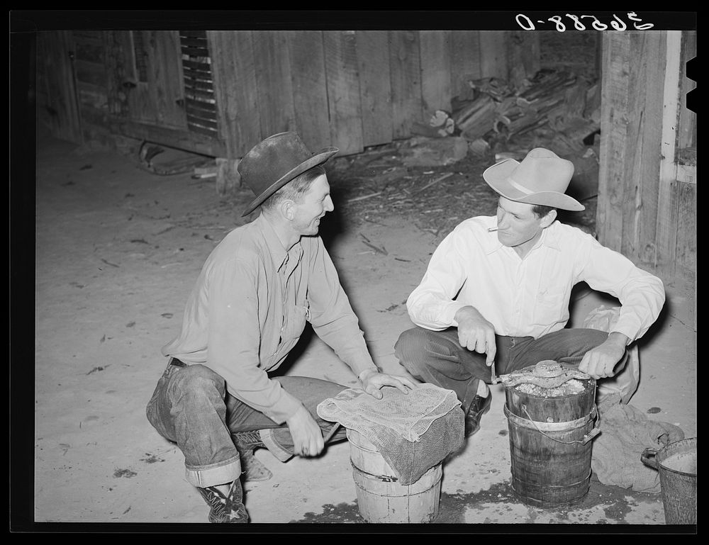 Farmers freezing ice cream. Pie Town, New Mexico. There is no ice in the town. Two or three farmers have built ice storage…